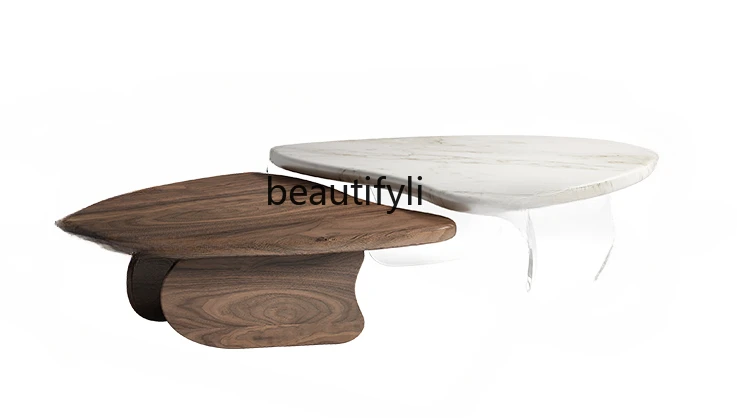 

Marble Combination Small Apartment Living Room Modern Minimalist Retro Walnut Chinese Style Personality Creative Coffee Table