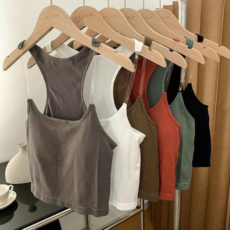2026 Sommer Unsichtbarer Schulterriemen Camisole Pure Desire Slim Fit Sexy Crop Top Modisches Einfarbiges Allround-Damen-Tanktop