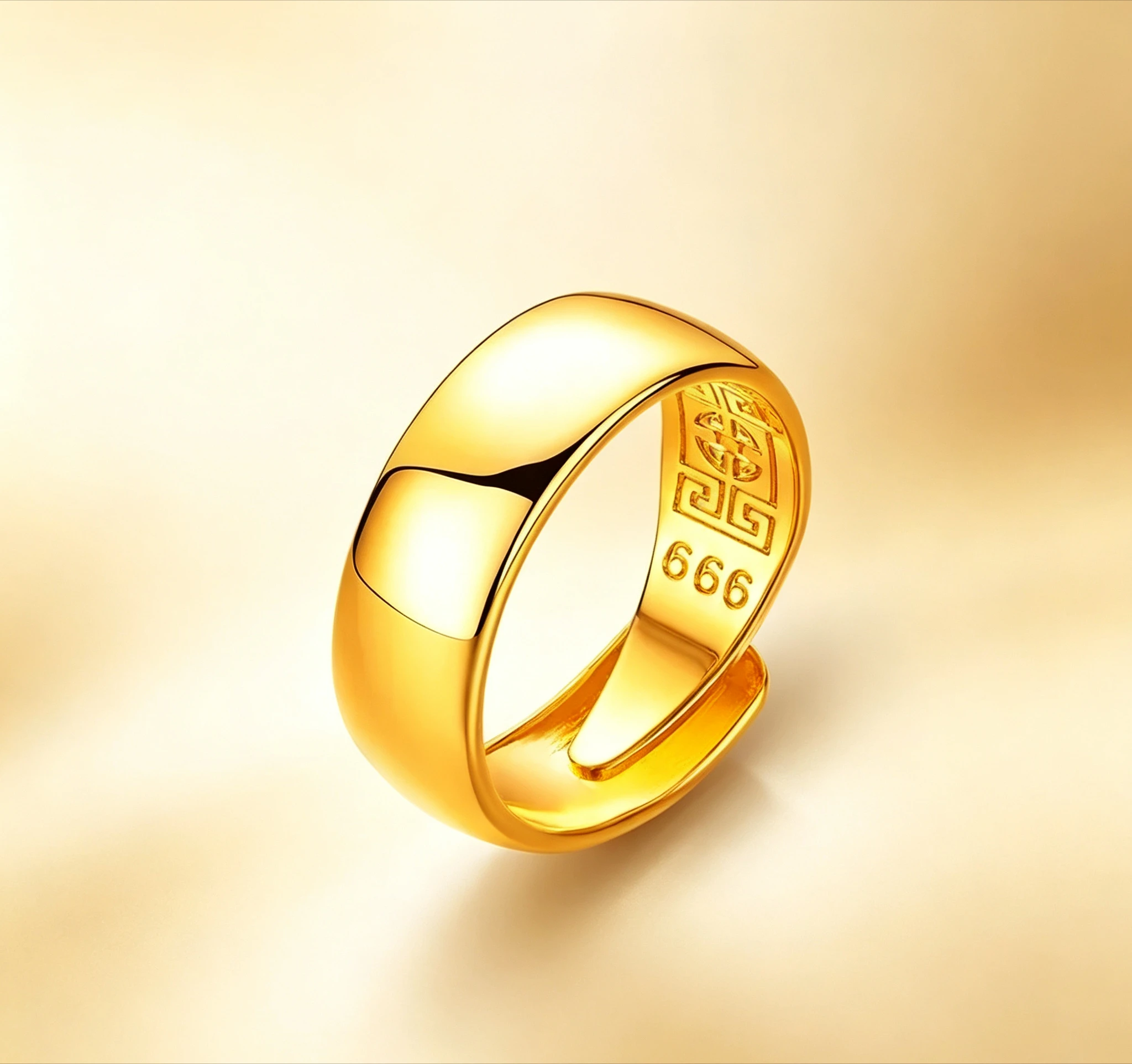 24K Real Gold Shiny Ring 8mm Wide Smooth Textured Bottom Men's Rings Golds for Men Women Giving a gift to a friend