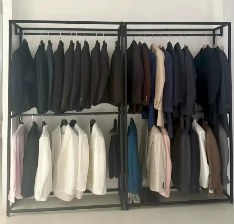 Clothing store display rack, floor standing clothes hanger, wedding dress store suit double layered rack