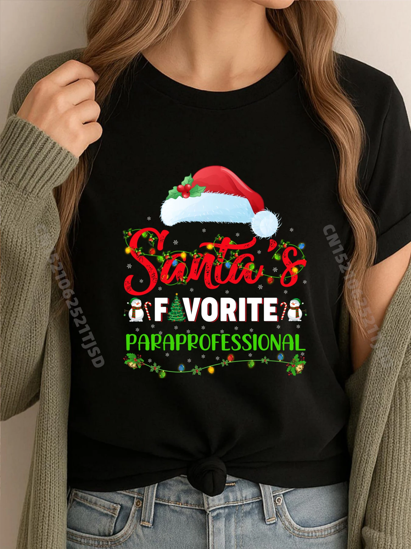 

Освещение Xmas Santa is Favorite Paraprofessional Рождественская кремовая футболка Модный и модный люксовый бренд в Корейском стиле