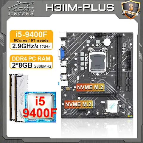 JINGSHA H311M-PLUS LGA 1151 placa base CPU RAM kit combinado completo con i5 9400F 9. ° procesador 2*8GB DDR4 placa mae kit gamer