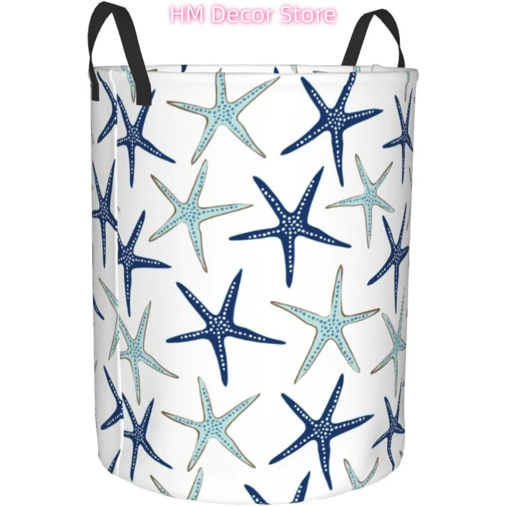 Laundry Basket Nautical Starfish Laundry Hamper Waterproof Idea Hampers for Laundry,Large Collapsible Laundry Baskets with Handl