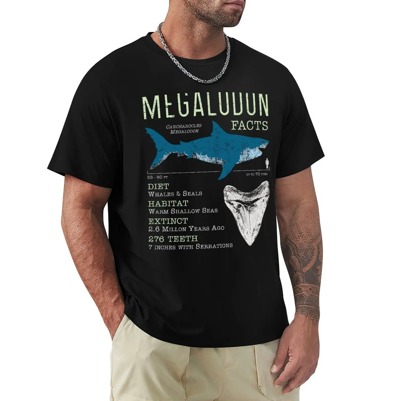 Megalodon Facts T-Shirt Vintage Style Printed Top