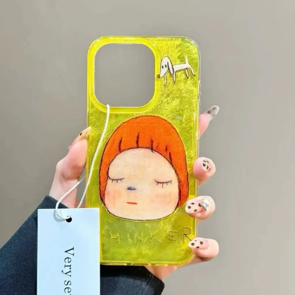 Advanced Red Background Sitting Girl Illustration Suitable For Apple 16promax New 14pro Phone Case