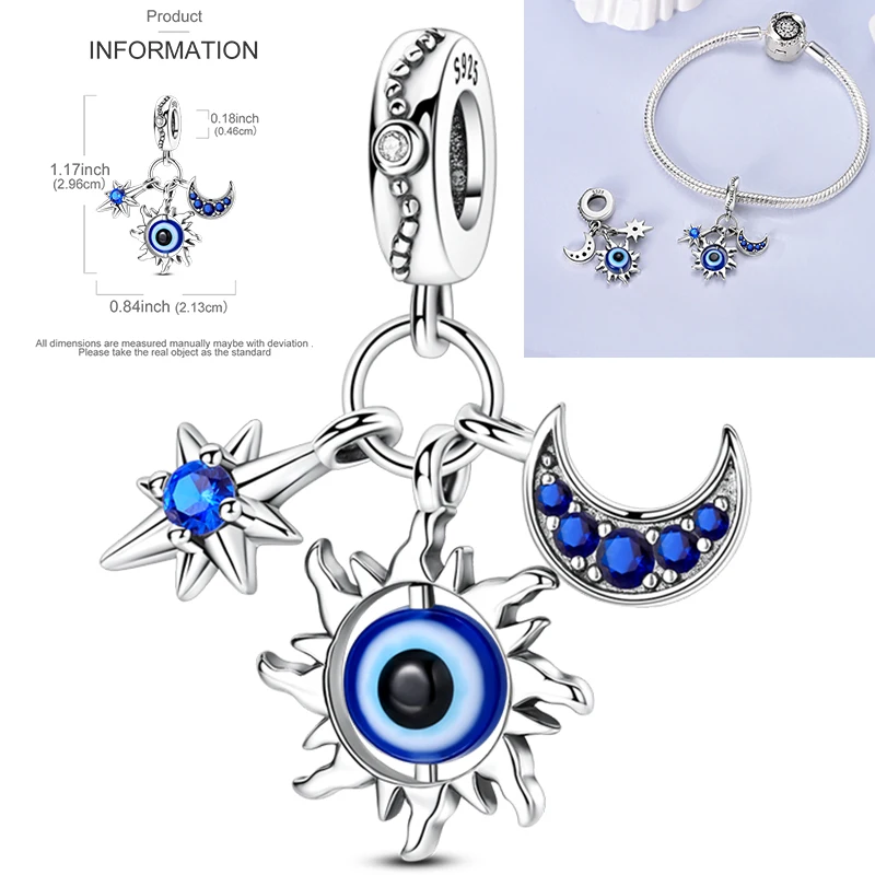 925 Sterling Silber Sonne Sternenhimmel Charms Serie Gold Sonne Sterne Mond Anhänger Passend für Armband DIY Schmuck Original Mode für Frauen – Detail 33