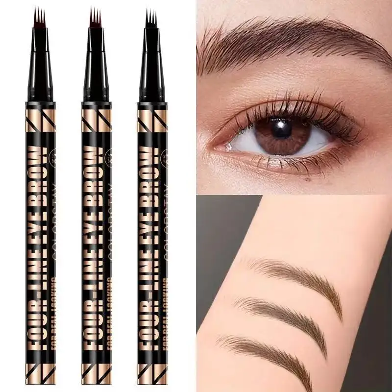 3 Colors 1pc Eyebrow Pen Waterproof 4 Split Tip Eyebrows Pen Eyebrow Tattoo Pen Waterproof Liquid Black Eyebrow Makeup Pencil