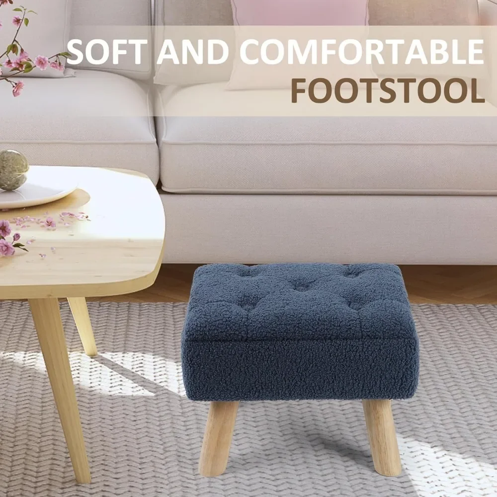 Footrests, teddy velvet footstool with dorm storage, small footstool with wooden legs, rectangular chair footrests