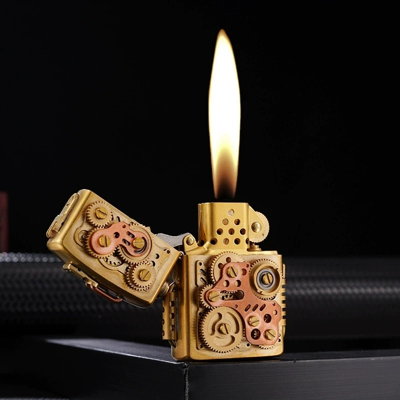 Mechanical Creative Pure Copper Torrance  Lighter Zorro Steampunk Lighter Gear Linkage Personality Men's Gift