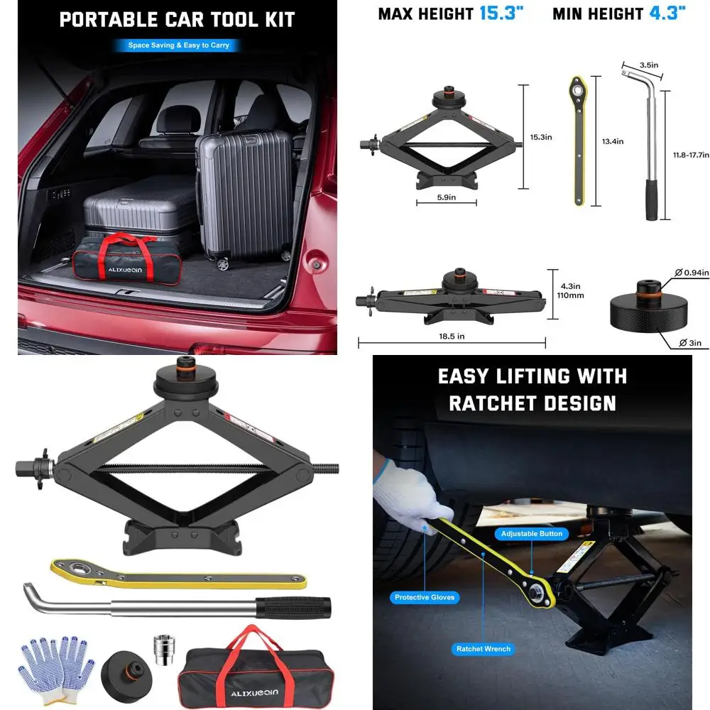 

2.5 Ton Capacity Car Scissor Jack Kit with Tire Change Accessories and 2 Jack Pads