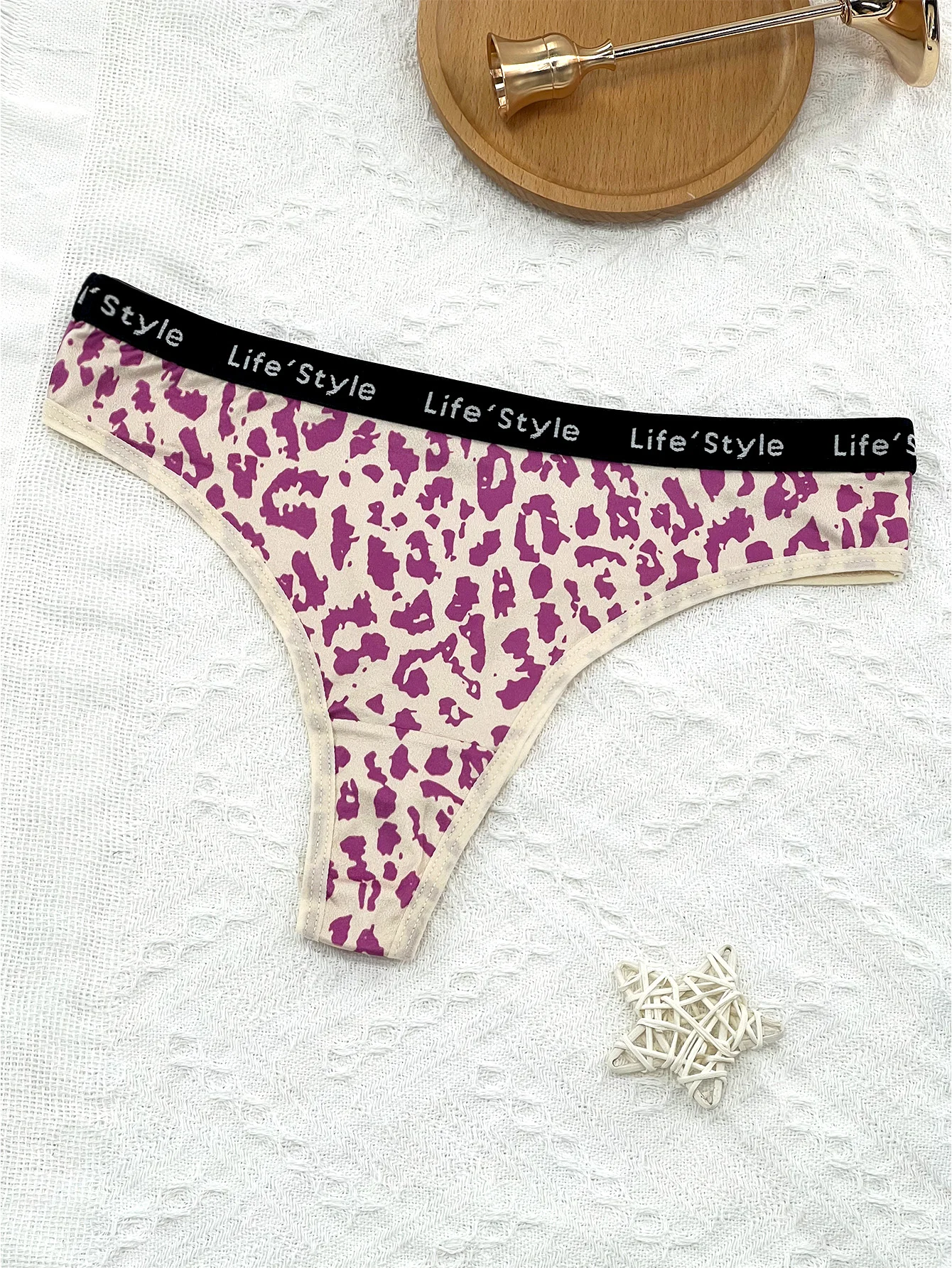애니멀 프린트, 레오파드 프린트, 핑크 레오파드 프린트, 혼합 컬러 끈팬티, 섹시하고 패셔너블하며 편안한 5켤레 혼합 의상