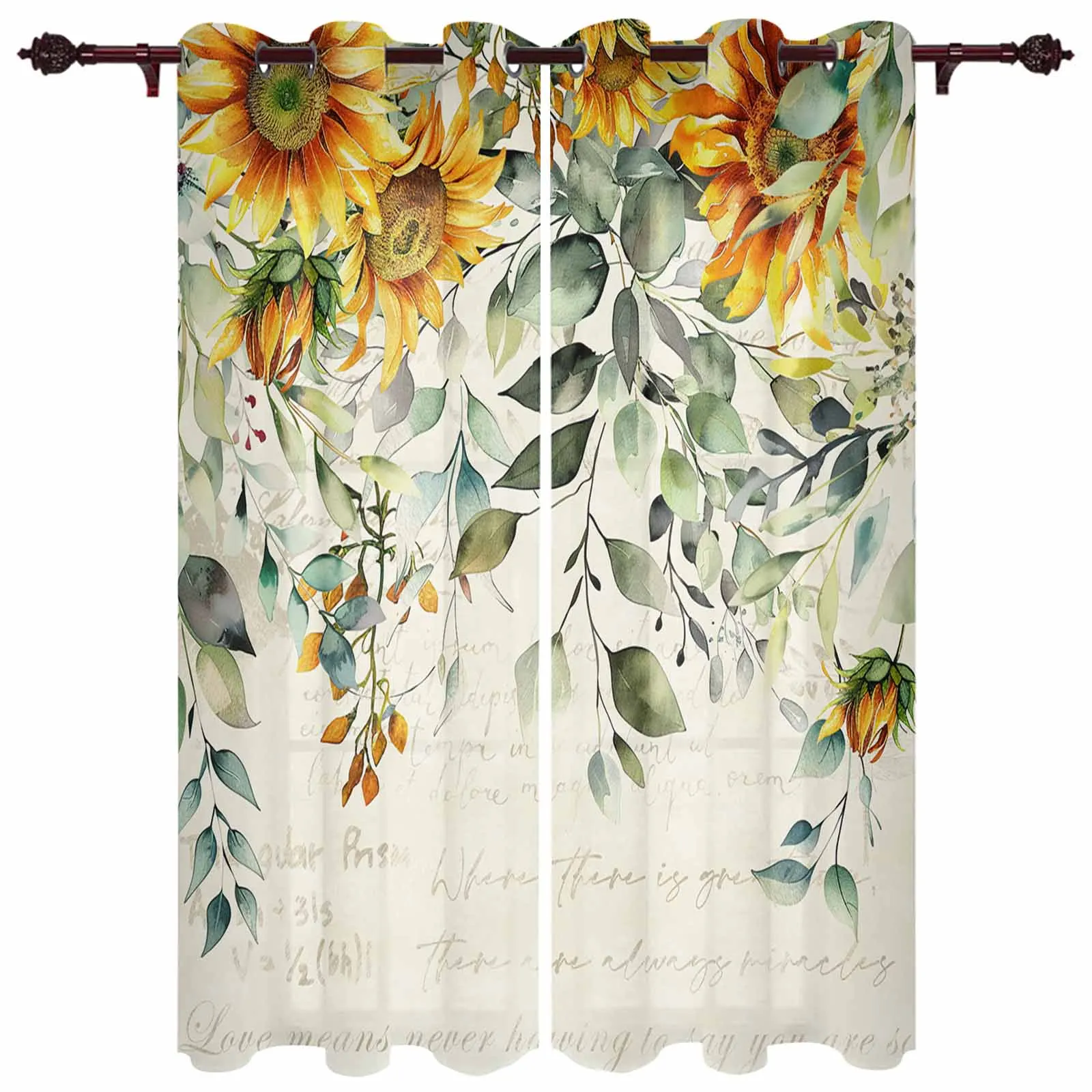 Plants Eucalyptus Leaves Field Sage Sunflowers Retro Indoor Curtains Living Room Luxury Drapes Large Curtains Window Treatments