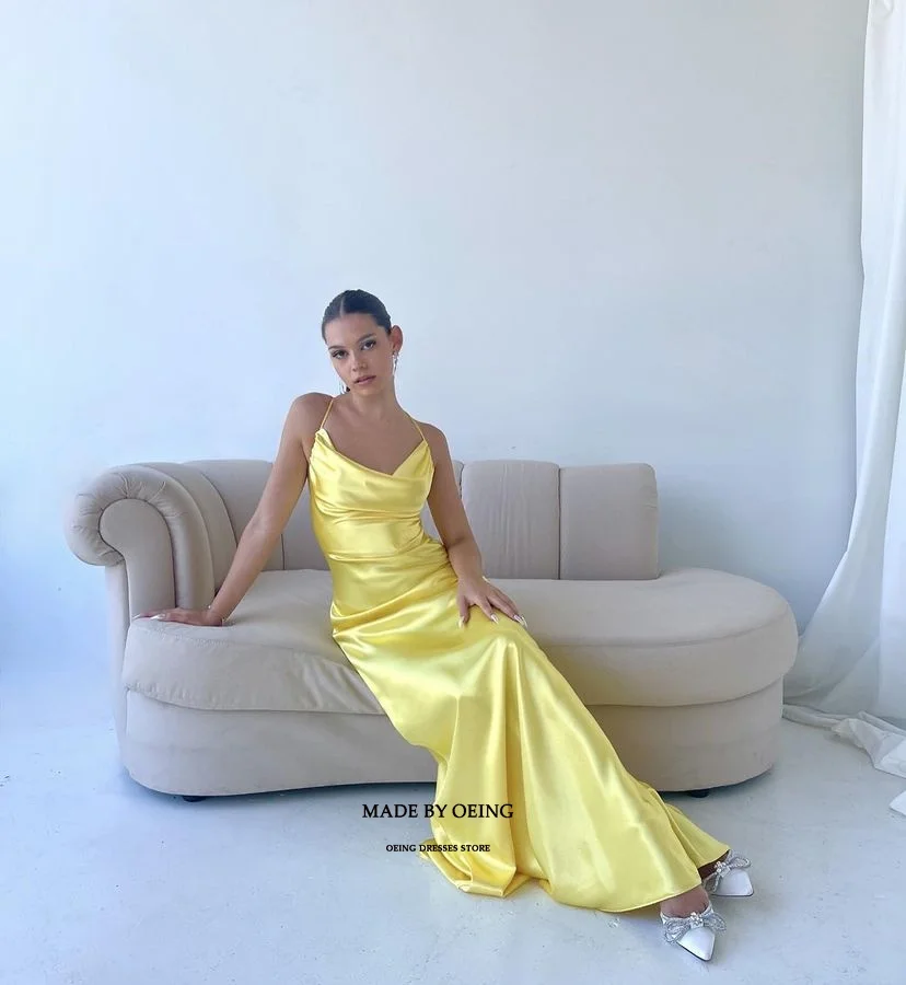 OEING Yellow Simple Mermaid Party Dress Elegant Spaghetti Strap Prom Dresses For Women Special Occasion Gown Vestidos De Novia