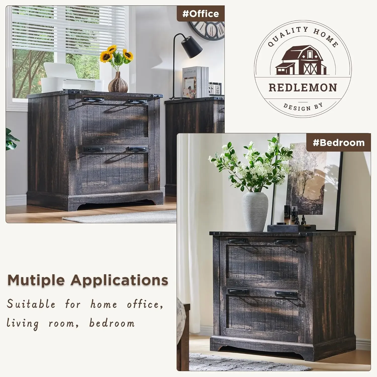 File Cabinet with 2 Drawers, Farmhouse 30" Filing Cabinets with Hanging File Folders for A4/Letter/Legal Size Documents,Office