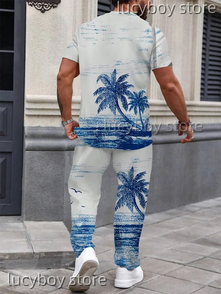 

Men's Baroque Two Piece 3D Printed Suit Mens Sport Hawaii Vacation Short Sleeve + Trousers 2Piece Suit men Fashion tracksuit