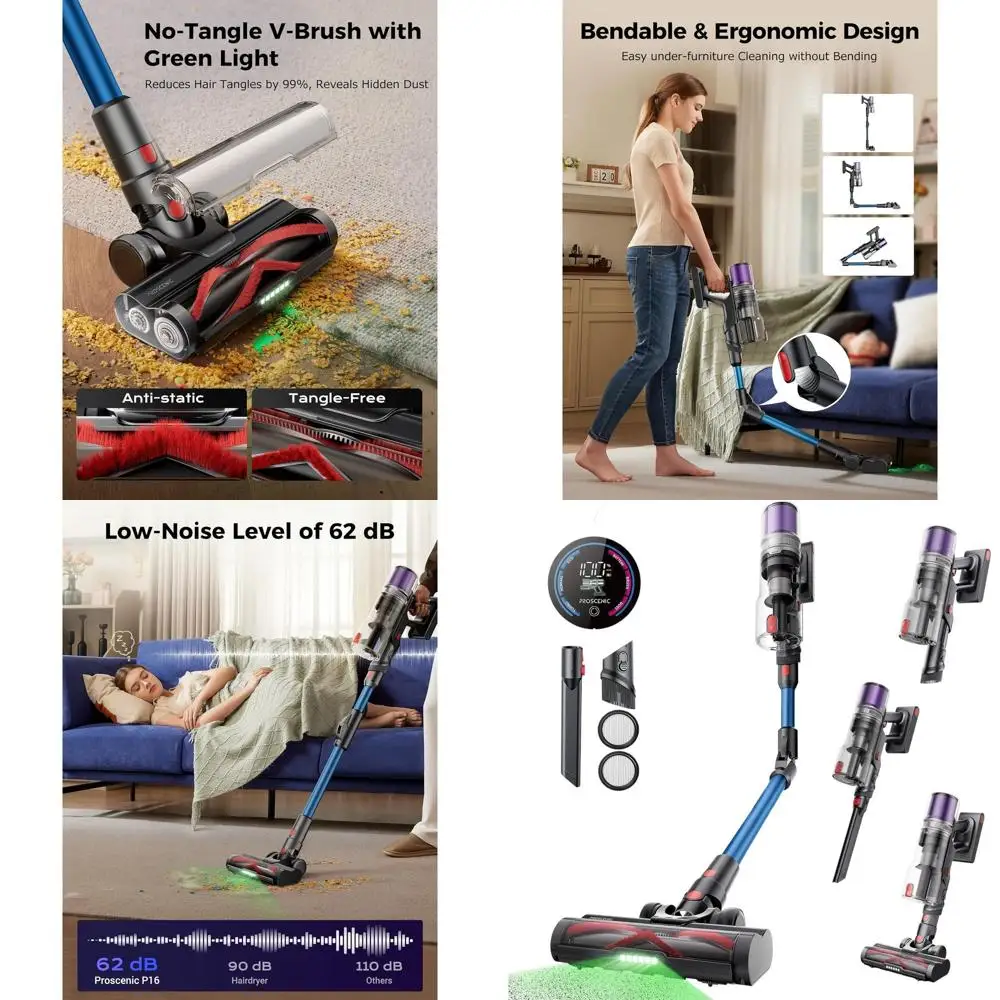 High-Pressure 45kPa Cordless Vacuum, 55-Minute Runtime, Flexible 180° Wand, Lightweight Pet Hair Cleaner with Anti-Tangle Brush,