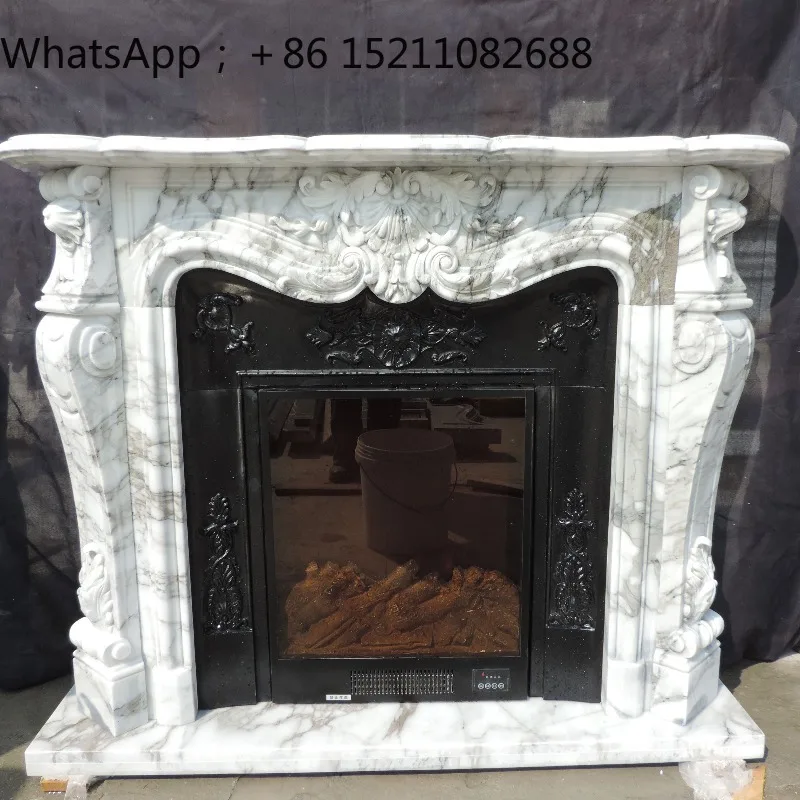 SCY stone carving marble fireplace retro style villa decoration cabinet indoor large white fireplace