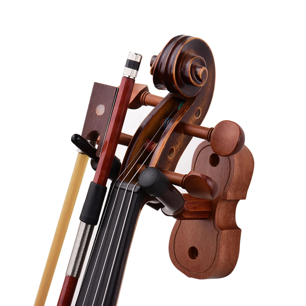 Mahogany Wood Violin Hanger Hook with Bow Holder for Home & Studio Wall Mount Use