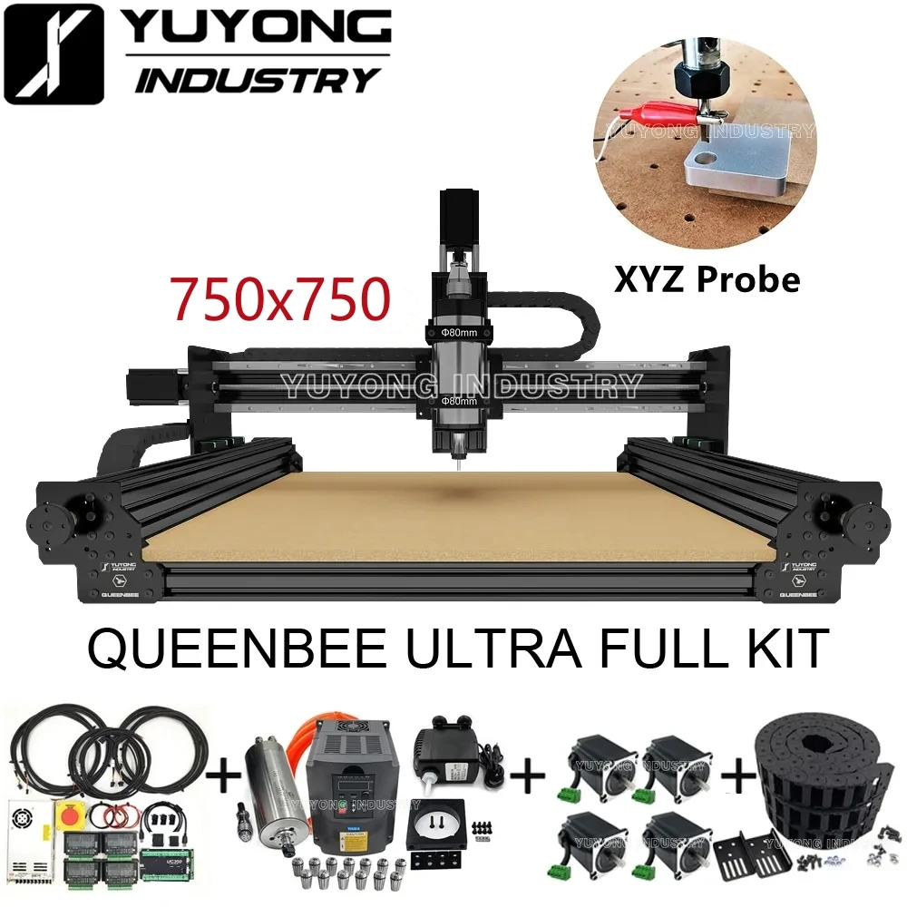 Black 7575 QUEENBEE ULTRA CNC Full kit Linear Rail upgraded precise CNC router Engraving machine with New Tensioning system