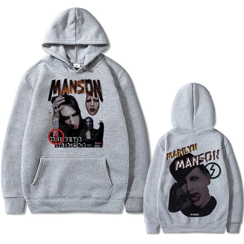 سترة بغطاء للرأس للرجال مطبوعة على الوجهين لمغني الروك مارلين مانسون، سترة رجالية غير رسمية مطبوعة عصرية