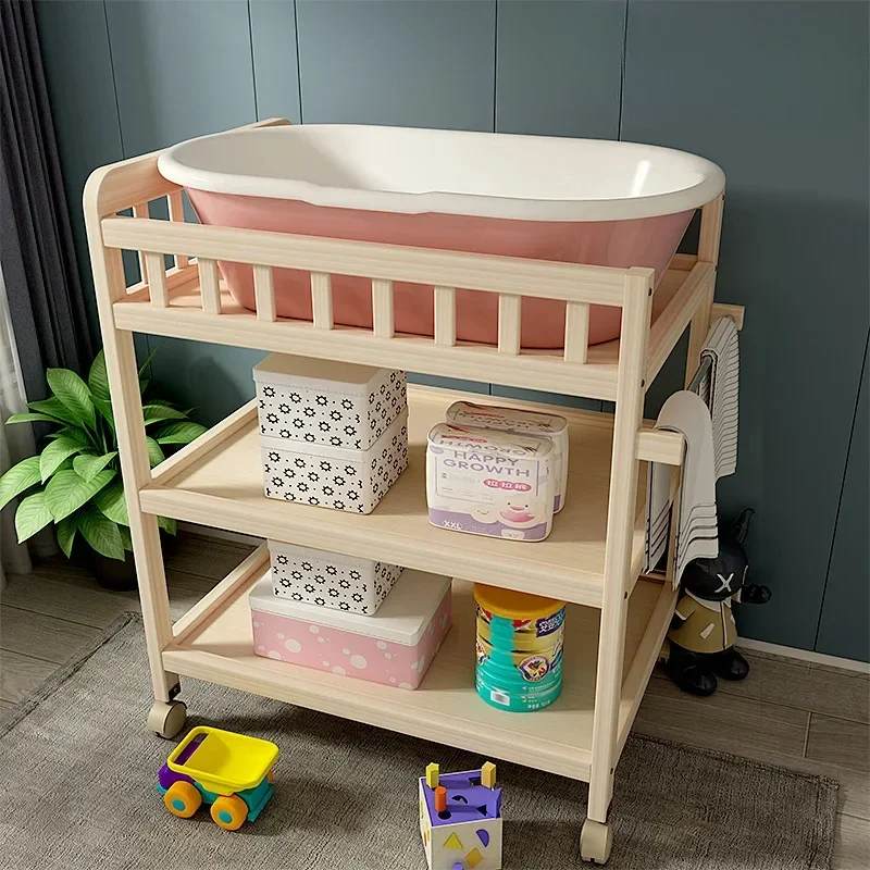 BS223 | Solid Wood Diaper Changing Table for Newborns, Multifunctional Changing Station, Bathing and Massage Table, Portable and