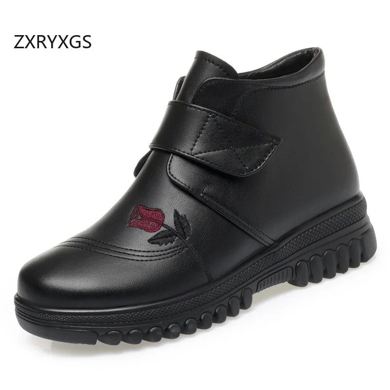 ZXRYXGS 2026 New Cowhide Embroidery Winter Fashion Boots Warm Inside Plush / Wool Boots Women Snow Boots Non-slip Plus Size 43