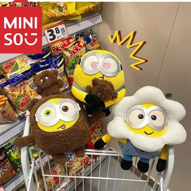 Kawaii Miniso Minions Bob+Tim Series Anime Peripheral Furry Throw Pillow Upholstery Cartoon Doll Children'S Toy Birthday Gifts