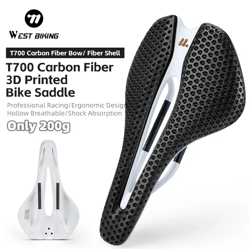 

Велосипедное седло WEST BIKING из углеродного волокна с 3D принтом, сверхлегкое велосипедное седло 145 мм для шоссейного велосипеда, амортизирующая подушка сиденья