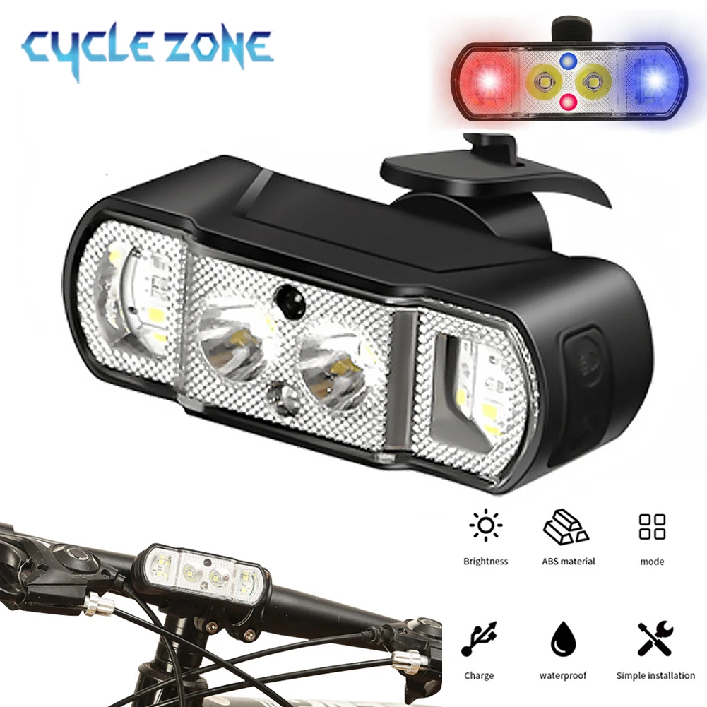 Luz delantera de bicicleta con detección inteligente, faro de bicicleta recargable tipo C, luz trasera de advertencia de seguridad de conducción