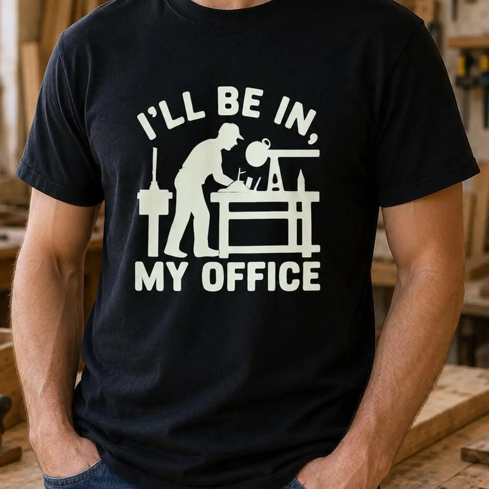 Ich werde in meinem Büro sein Holzbearbeitungs-T-Shirt Holzarbeiter Werkstatt-T-Shirt Vintage Gewaschene Grafik Atmungsaktiv Lässig Stilvolle Streetwear