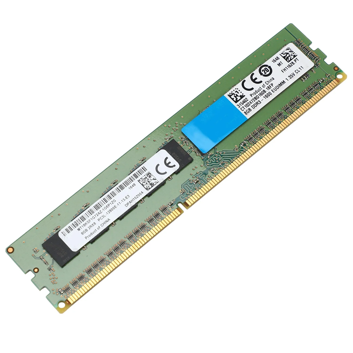 หน่วยความจำ8GB 2RX8 DDR3 1.35V PC3L-12800E 1600MHz 240 PIN ECC Unbuffered RAM สำหรับเซิร์ฟเวอร์เวิร์กสเตชัน