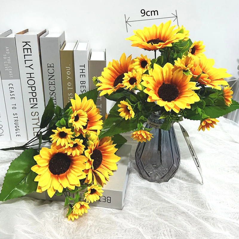 Artificial Flowers Sunflowers Fake Flowers Sunflower Silk Flowers 7 heads Sunflowers Wedding Photography Home Decor Bouquet