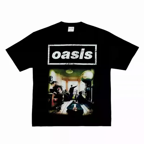 OASIS Oasis Band Camiseta High Street Casual Vintage Camiseta de manga corta Inyección directa digital Cuello redondo