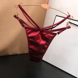 Frauen Satin nahtlos glatt niedrig tailliert aushöhlen Slips G-String Höschen Riemen seidige Unterwäsche Dessous feste weibliche Riemen