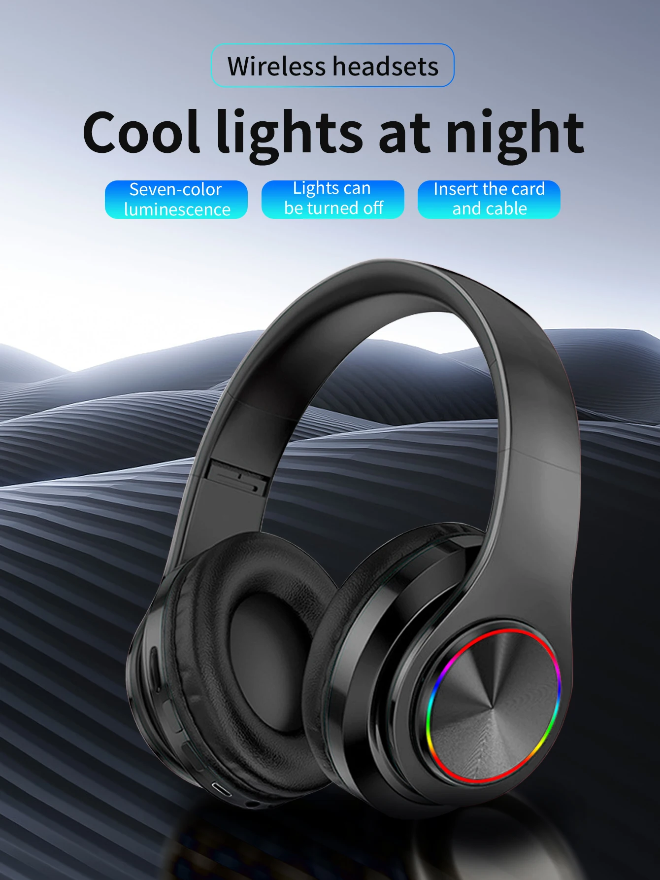Description Picture 2 of itemWireless Bluetooth stereo noise-canceling headset gaming headset foldable LED Headset Music Headset