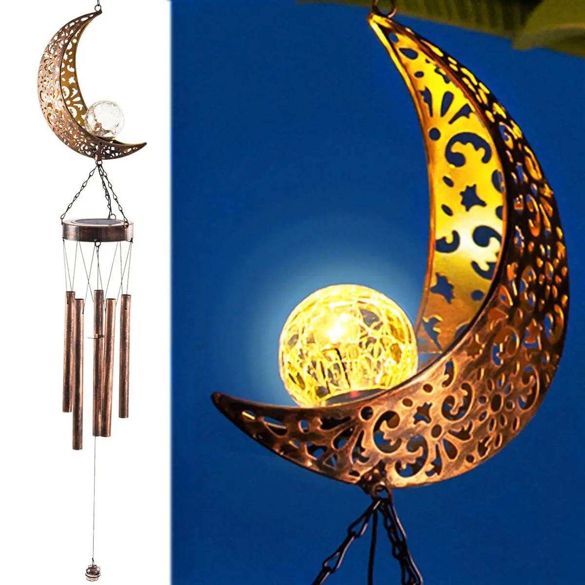 Solar Outdoor Courtyard Lights Landscape Decoration Iron Carving Creative Personality Moon Wind Chime Induction Lights