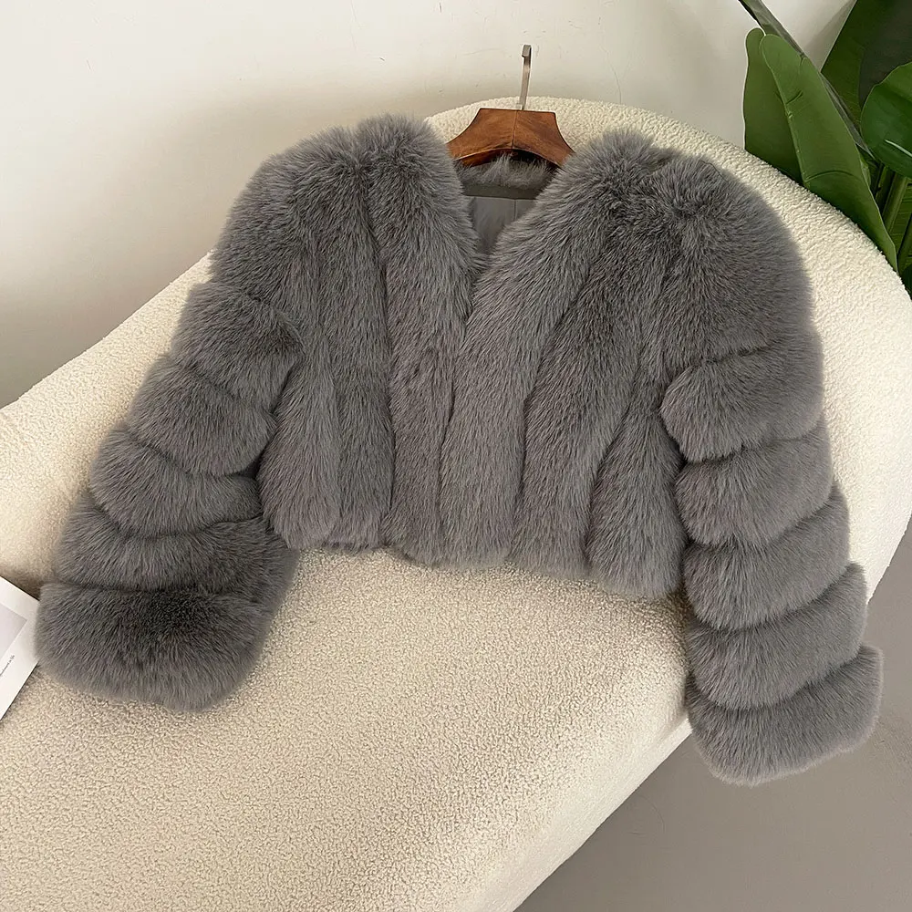 New Fashion Fur Coat Artificial Winter Jacket Women Faux Fur Collar Jacket Luxury Outwear American Loose Thick Warm Female Coat