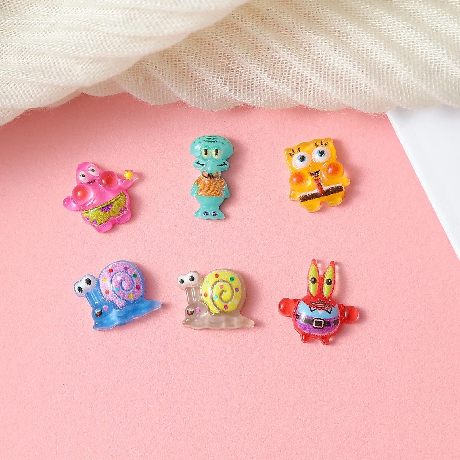 20Pcs Resin Mini Nail charm SpongeBob SquarePants  Art Flatback acrylic Figurines DIY Miniatures Decor Craft