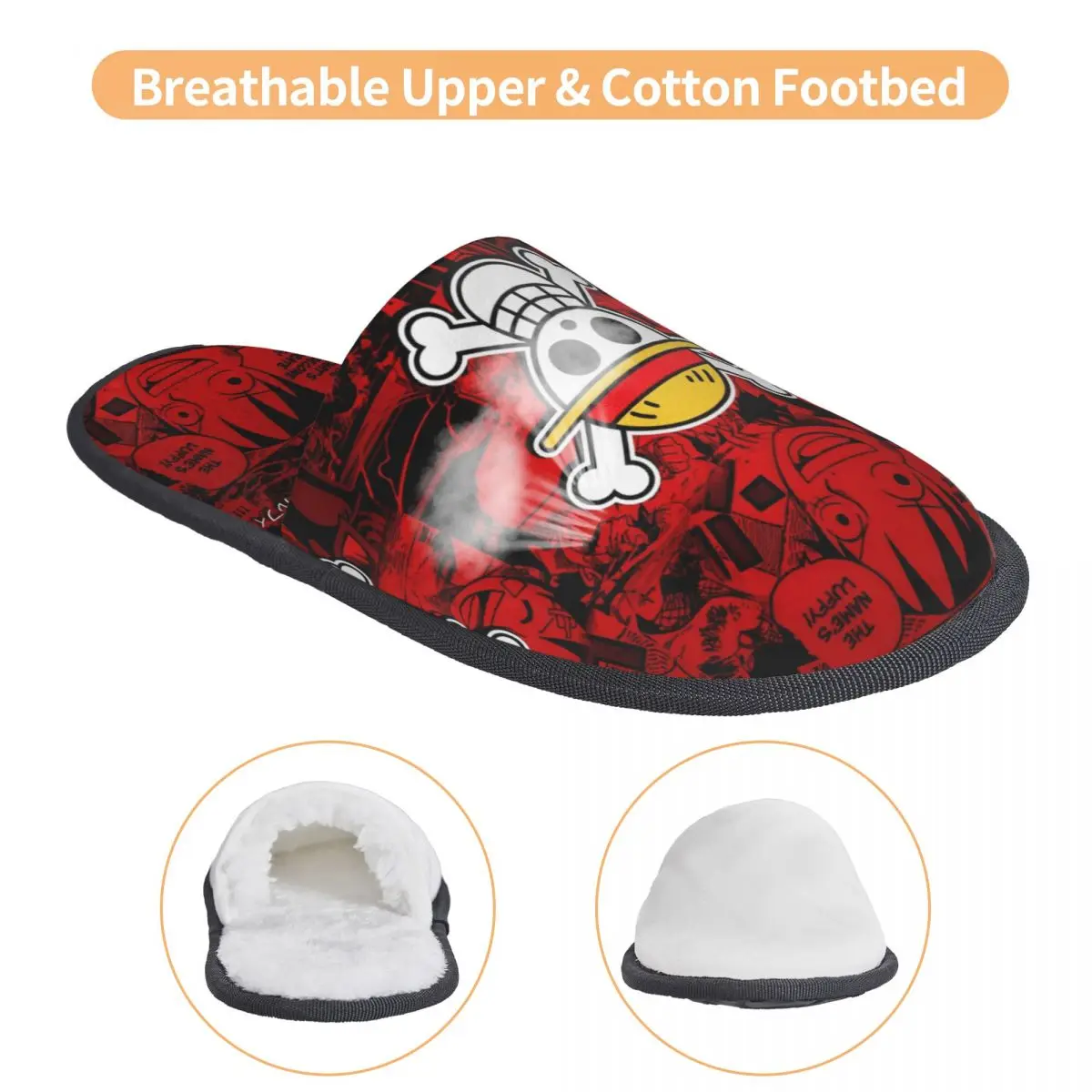 원피스 애니메이션 만화 루피 홈 코튼 슬리퍼 미끄럼 방지 아늑한 메모리폼 코튼 슬리퍼 침실용