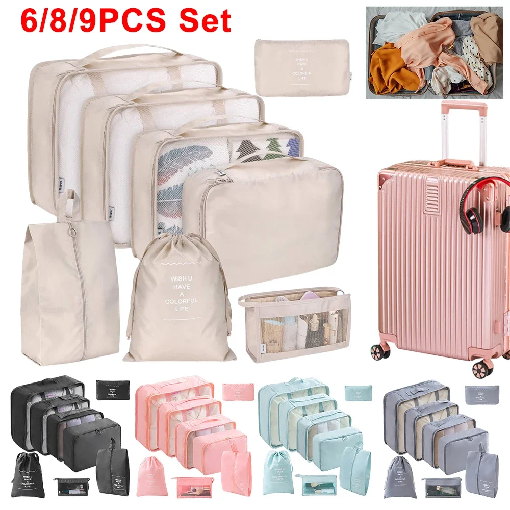 6/8/9PCS Set borse portaoggetti da viaggio valigia imballaggio cubi Set Organizer custodie portatile pieghevole bagagli vestiti borsa ordinata per