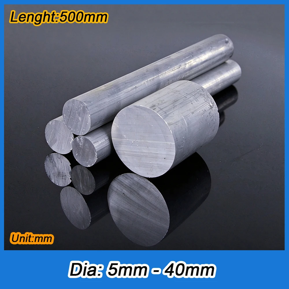 1-5pcs Length 500mm 7075 Aluminum Rod Solid Hard Aluminum Round Rod Diameter 5mm 6mm 8mm 10mm-40mm for CNC Cutting Machining