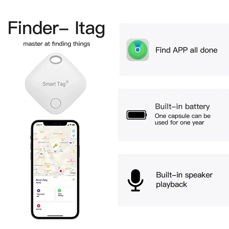 Smart GPS Tag Key Finder work with Apple Find My Global Network Smart AirTag Tracker for IOS System Item Locator for Bags Pet