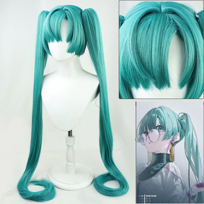 New ReadySteady Miku Cosplay Wig Green 120cm Long Clip Ponytails Heat Resistant Synthetic Hair Game Anime Cosplay Wigs   Wig Cap