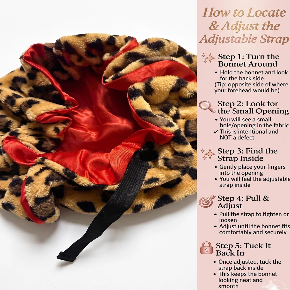 Leopard Print Teddy Plush Hair Bonnet with Big Bow, Satin Lined Soft Fluffy Night Sleep Cap, Adjustable Bear Ear Hair Wrap - view 3