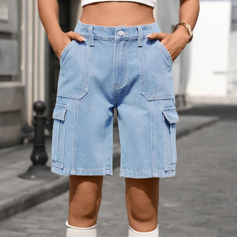 Summer 2026 Women's Casual Fashionable Multi-Pocket Workwear Denim Shorts - Trendy And Stylish