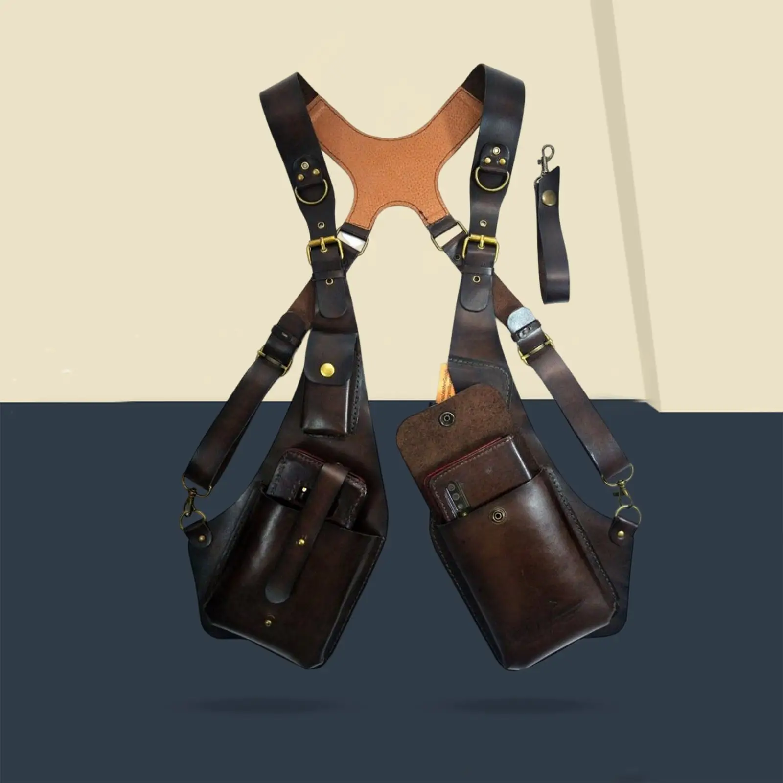 Vintage Leather Strap Phone Bag For Men Shoulder Harness Buckle Bag Durable Stylish Harness Underarm Skin-friendly Shoulder