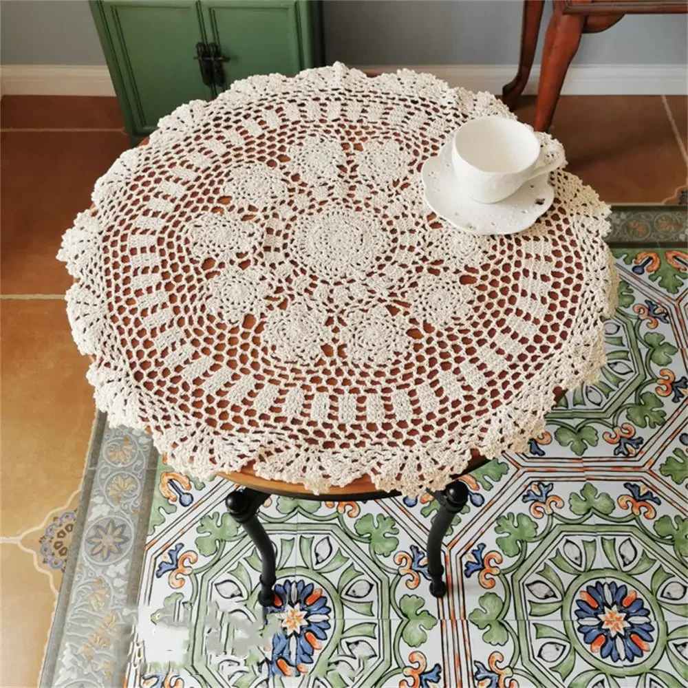 Table Mats Round Handmade Cotton Pad Crochet Kitchen Coaster Tablecloth Placemat Lace Doilies Christmas Table Mats