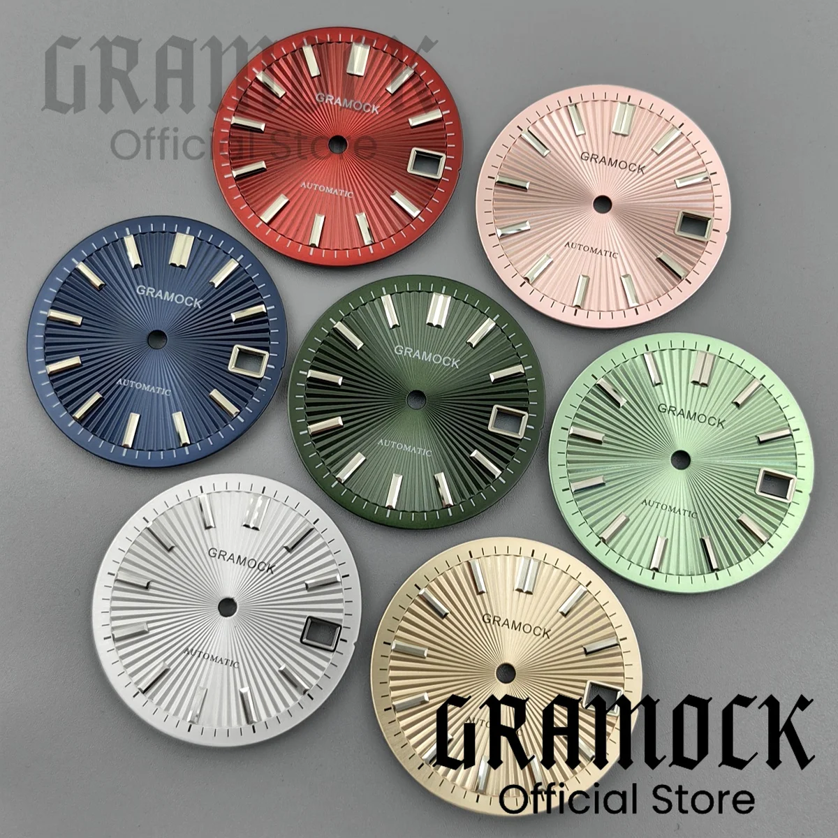NH35 29mm Folding Fan Texture Watch Dial Olive Green Cocktail Red Face Metal Marks Fit NH35 NH36 Men's Watch Dial Modified Part
