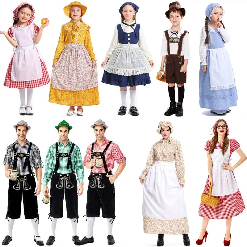 

Halloween Parent-Child Maid Performance Costume Stage Drama Fairy Tale Outfit School Countryside Farm Style Polyester Dress