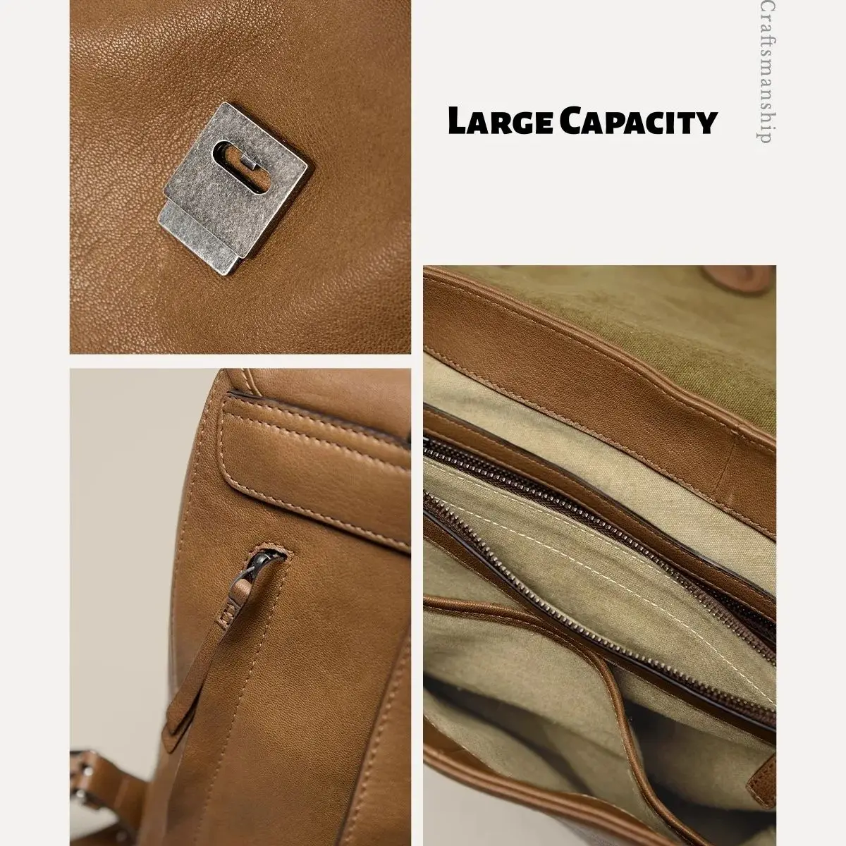 Women's Men Leather Backpack - Large Capacity for Work Commute Casual Use Spacious Soft